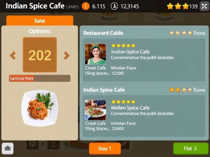 Indian Spice Cafe gameplay screenshot showing restaurant management interface
